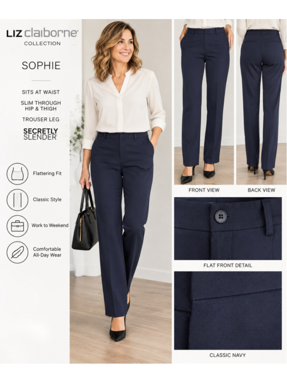 Women's Liz Claiborne Sophie Trousers in Navy